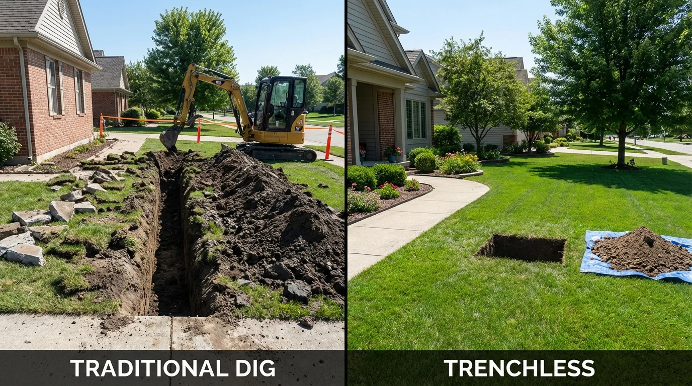 Trenchless sewer repair with minimal yard damage versus traditional excavation in Tionesta, PA